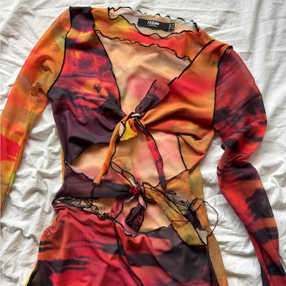 Jaded London Cyber Punk Eye Print Mesh Dress
